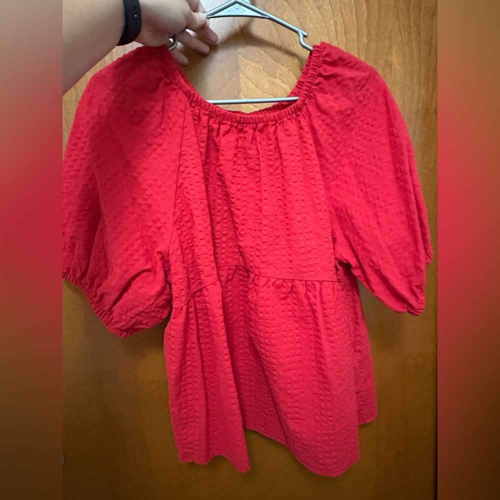 Old Navy Red Smocked Short Sleeve Blouse